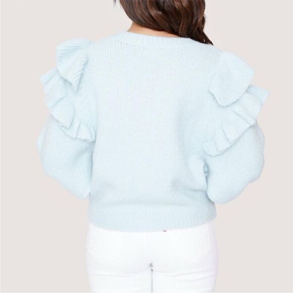LOST + WANDER Stay Humble Sweater Exaggerated Ruffle Baby Blue M / L NWT - Picture 5 of 13